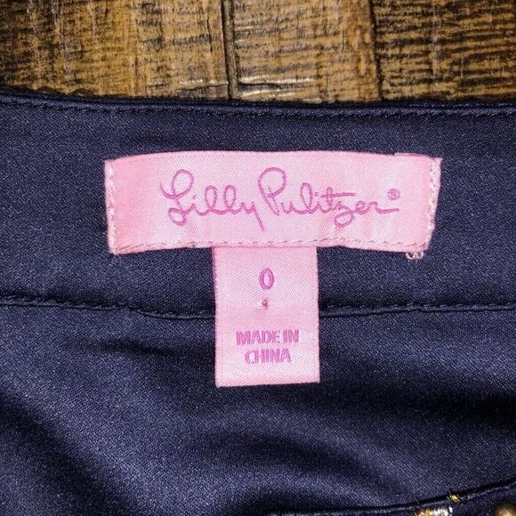 Lilly Pulitzer Women’s Size 0 Amory Navy Beaded Metallic Silk Cocktail Dress - Picture 4 of 14